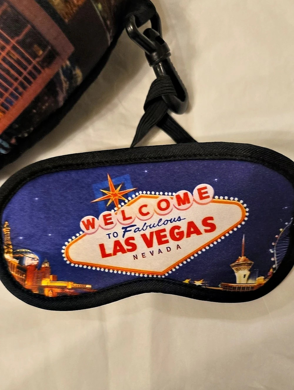 Las Vegas travel pillow and eye mask set Travel Pillow Set in Black & Purple - Picture 2 of 3